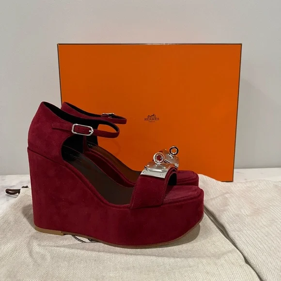 Hermes Sandales Hilda 80 Chèvre Velours Rouge NIB 38